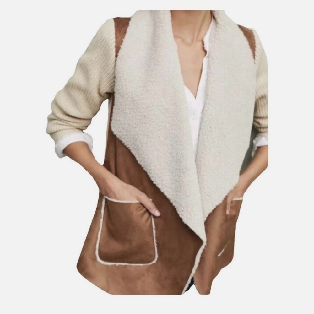 Anthropologie Moth Sherpa Jacket Sz XS open front neutral‎ knit